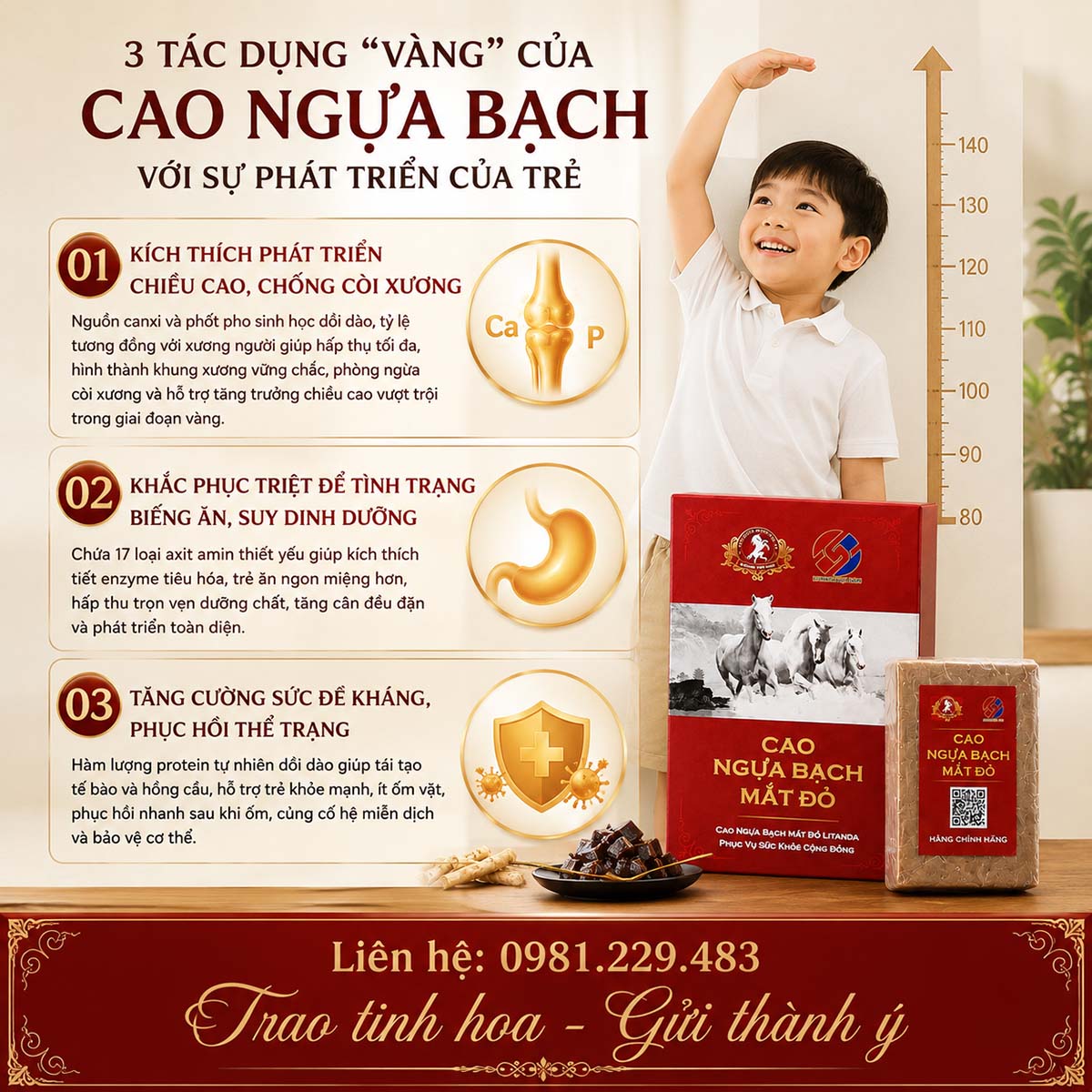 3 tác dụng vào của cao ngựa bạch với sự phát triển của trẻ
