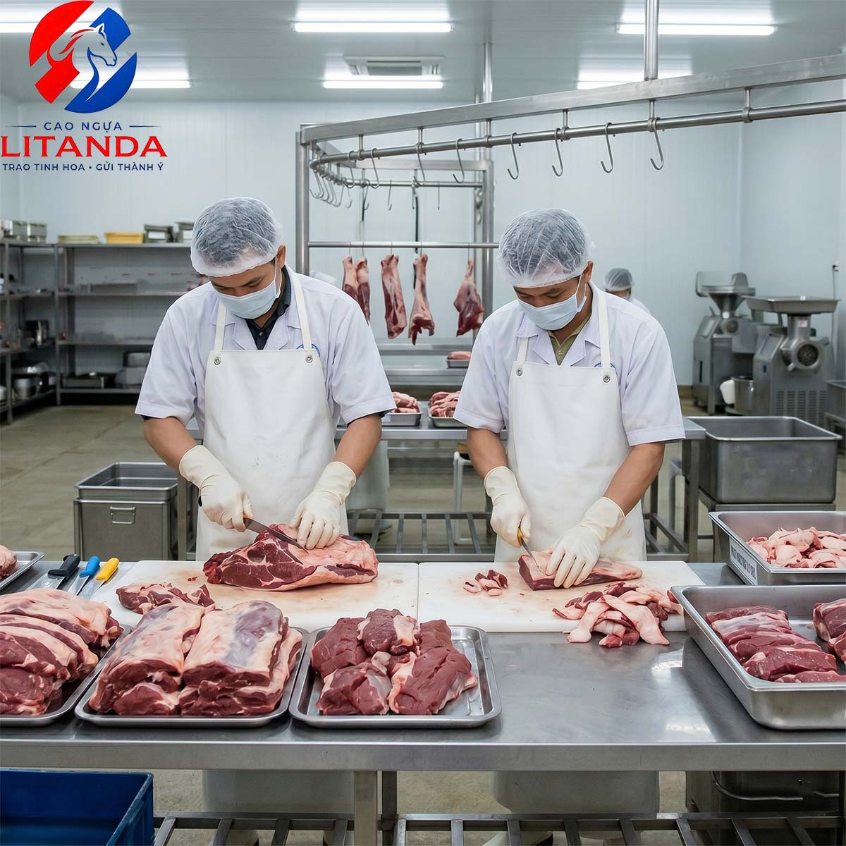 Cảnh sơ chế thịt ngựa tại bếp Litanda