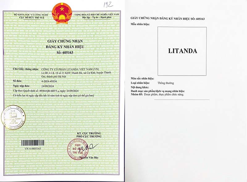 Litanda là công ty có giấy chứng nhận đăng ký nhãn hiệu hợp pháp